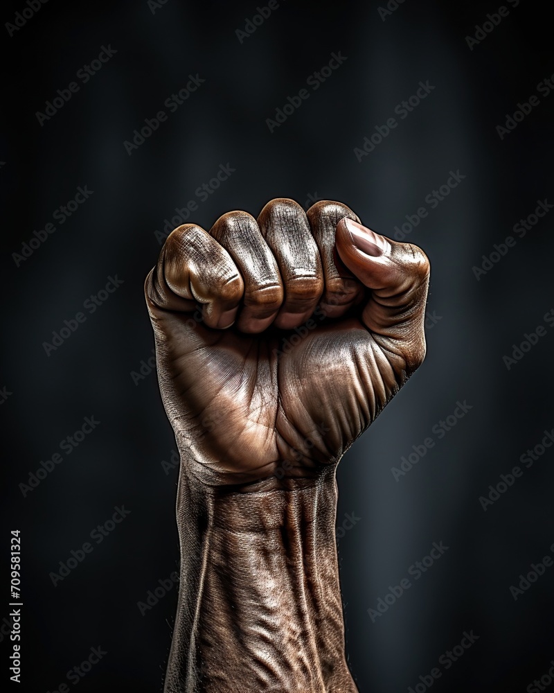 Closeup of a male fist on a dark background. Studio shot. Closeup of a male fist on a dark background. Studio shot.