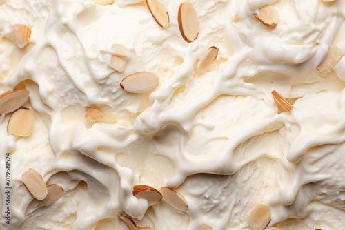 Delicious refreshing creamy Italian almond ice-cream for a summer dessert or takeaway, close up full frame background texture