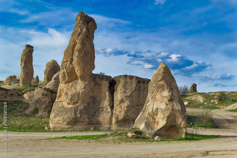 Typical Cappadocia landscape soft volcanic rock, shaped by erosion.