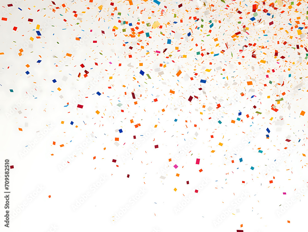 Lots of small colorful confetti falling on a white background. Suitable for celebration events and parties. Created with Generative AI. Lots of small colorful confetti falling on a white background. Suitable for celebration events and parties. Created with Generative AI.