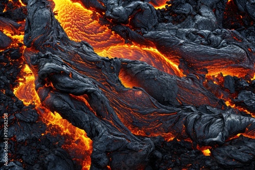 close-up of molten lava flowing from a volcano.