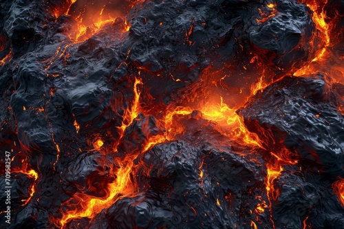 close-up of molten lava flowing from a volcano.