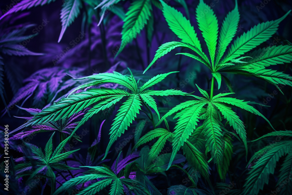 Banner consisting from traditional species marijuana in leaves, Ai generated