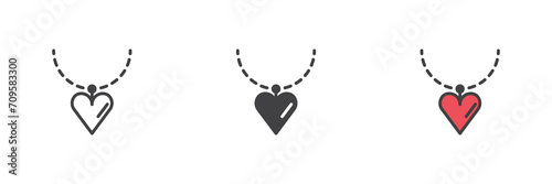 Necklace with heart pendant different style icon set