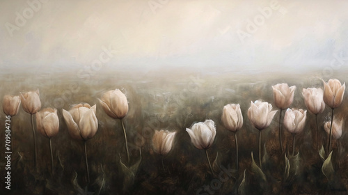 Tulips on a grunge background with space for text.
