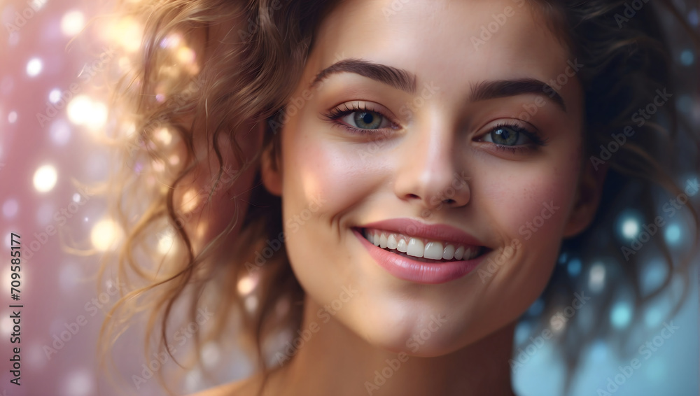 Happy Woman's Face Closeup, beaming with pure joy and happiness, Happy Young Girl