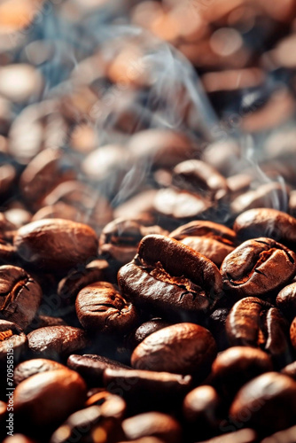 fresh coffee beans on the table. Selective focus.