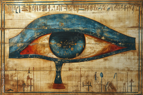The All-Seeing Eye An Illustrated Symbol on Papyrus, Adorned with Hieroglyphs