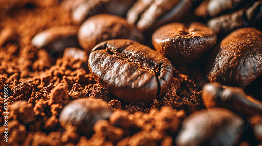 Fototapeta premium fresh coffee beans on the table. Selective focus.