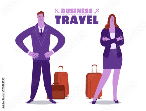 Business travel - male & female concept, vector illustration with layers.