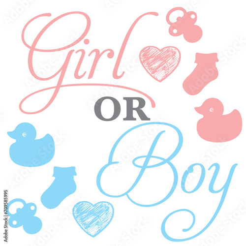 Girl or boy baby gender sign design text birth reveal sock duck baby pacifier laser cut blue rose