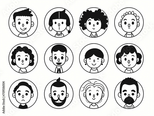 Black And White Cartoon Character Faces, A Group Of Cartoon Faces