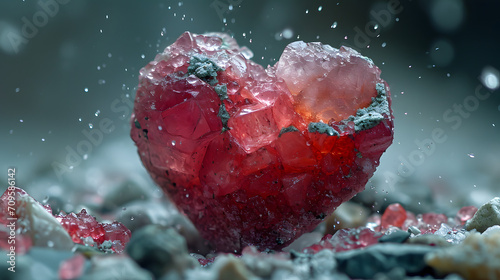 Shattered heart-shaped ruby glass