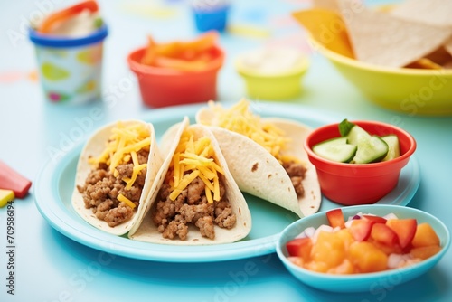 kids taco meal with ground beef and cheese, small portions