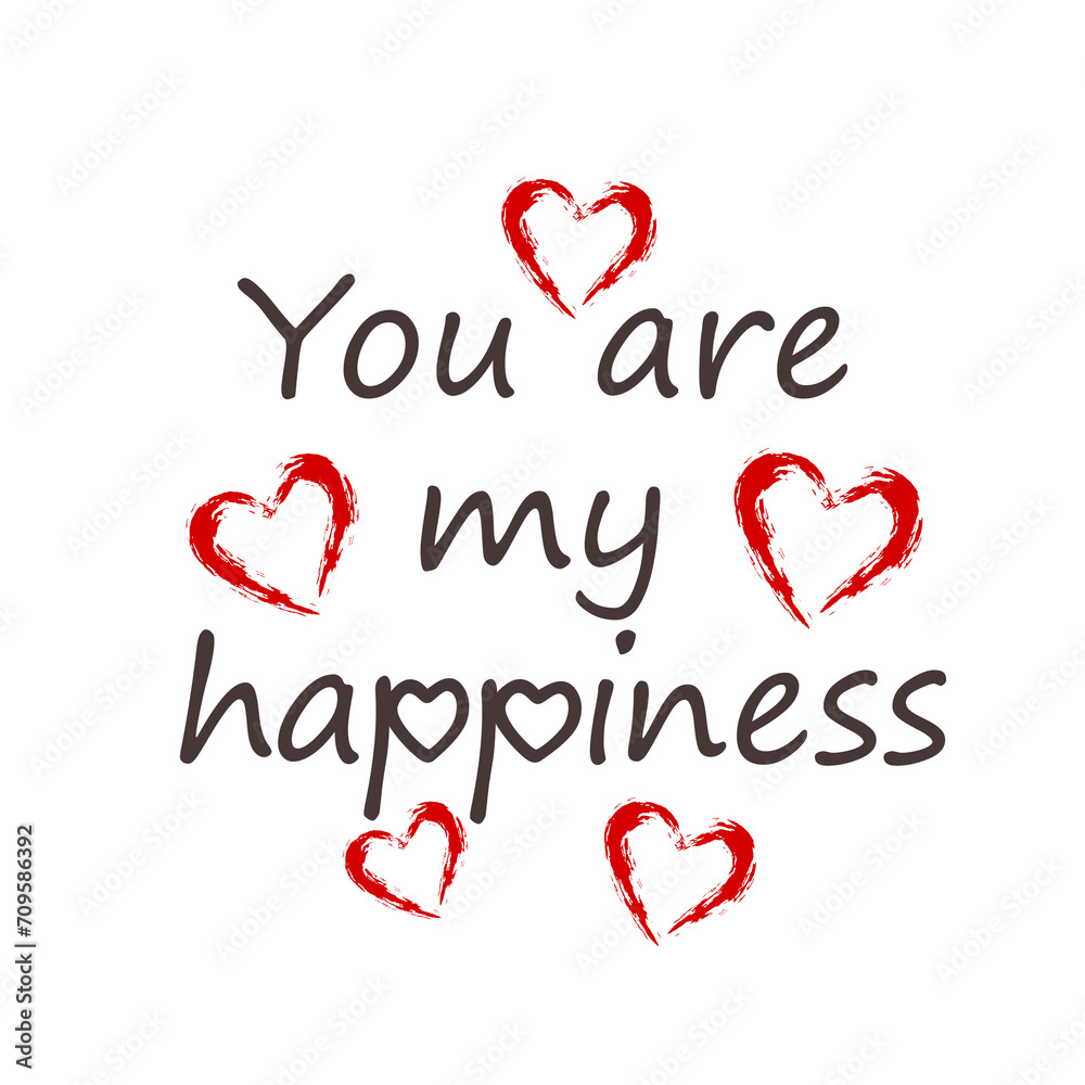  Illustration. Transparent PNG. The inscription You are my happiness, isolated on a pink background with pink and white hearts. Valentine's day celebration concept.