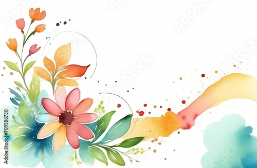 banner with space for text  watercolour flowers and leaves on the right bottom corner