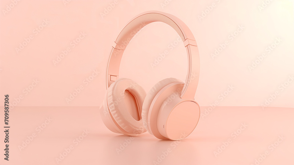 headphones on trendy peach fuzz color, ai generated headphones on trendy peach fuzz color, ai generated