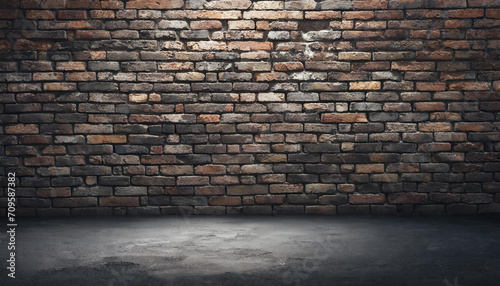 Dark studio room background  interior texture for display products. Brick wall and black cement