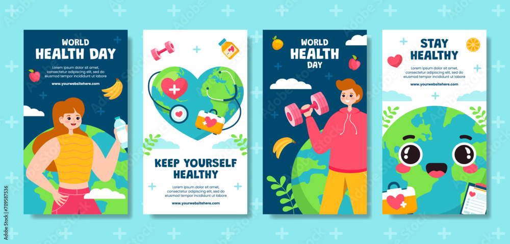Health Day Social Media Stories Flat Cartoon Hand Drawn Templates Background Illustration Health Day Social Media Stories Flat Cartoon Hand Drawn Templates Background Illustration