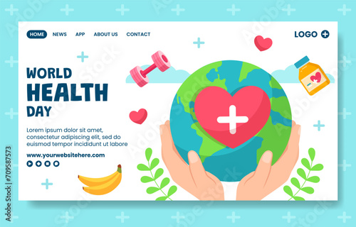 Health Day Social Media Landing Page Cartoon Hand Drawn Templates Background Illustration