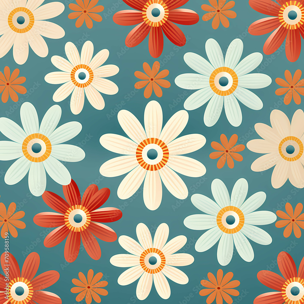 Fototapeta premium Colorful Floral Seamless Pattern, A Group Of Flowers On A Blue Background