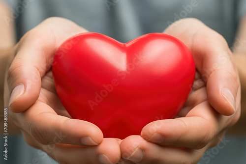Red heart in man hands  love and St Valentine s day concept