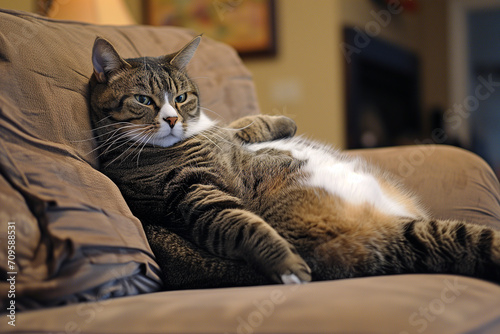 Relaxed Domestic Cat Lounging on Couch © Melipo-Art