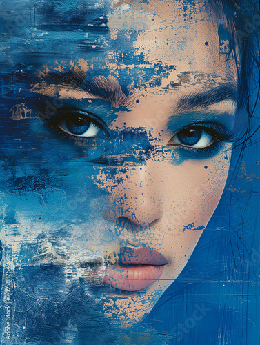 Gorgeous woman face, abstract artistic wallpaper style, close up view. Beauty, cosmetics and make-up concept photo