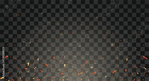 Red confetti or fire flames burning hot sparks, isolated on transparent background