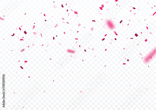 Pink confetti, celebrations banner, isolated on transparent background