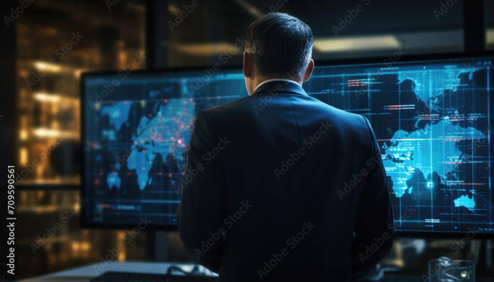 Close up of engineer, businessman, programmers observing data on futuristic computer hologram. Developing Advanced Software with multiple computer of code on futuristic modern interface Close up of engineer, businessman, programmers observing data on futuristic computer hologram. Developing Advanced Software with multiple computer of code on futuristic modern interface
