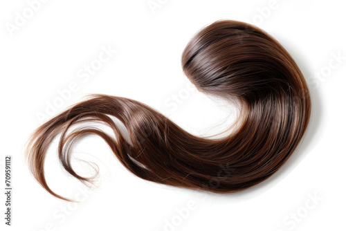 Single Ponytail With Flowing Wavy Brown Hair On White Background