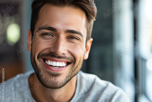 Smiling  Confident Man Showcases Impeccable Oral Hygiene In Dental Advertisement