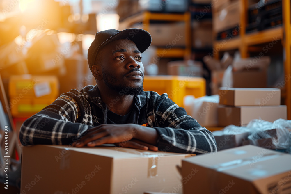 Thoughtful Businessman in Warehouse Thoughtful Businessman in Warehouse