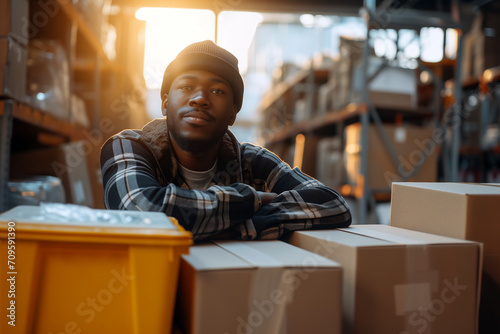 Thoughtful Businessman in Warehouse photo