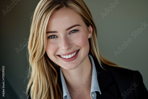 Portrait Of A Sunny American Businesswoman With Blonde Hair For Advertisement