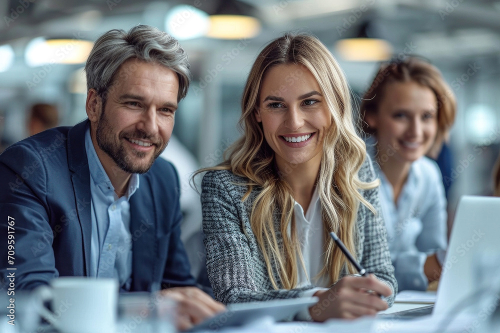 Collaborative business team in a modern office engaging in productive meetings and teamwork.