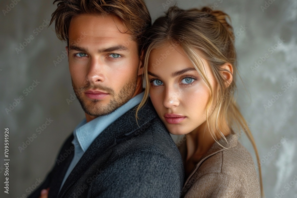 A stylish and loving young couple representing romantic connection and togetherness indoors.