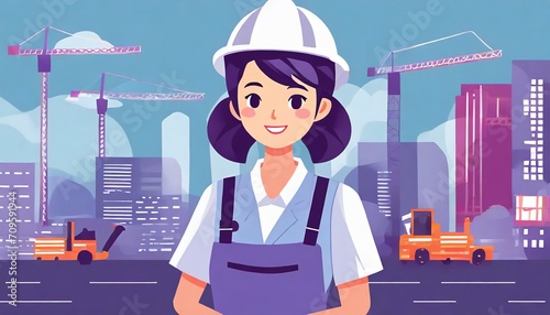 工事現場の作業員の女性のイラスト
