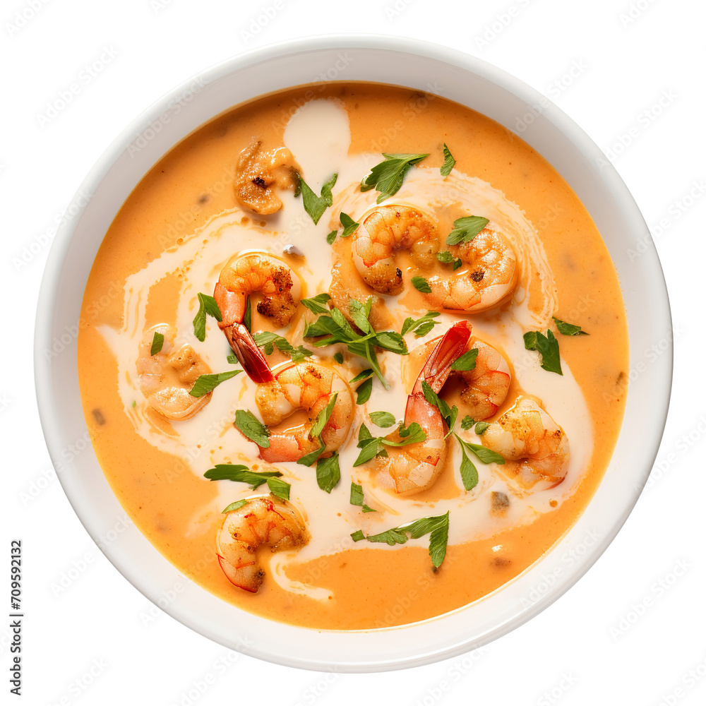 bowl of shrimp bisque soup top view isolated on transparent background Remove png, Clipping Path, pen tool bowl of shrimp bisque soup top view isolated on transparent background Remove png, Clipping Path, pen tool