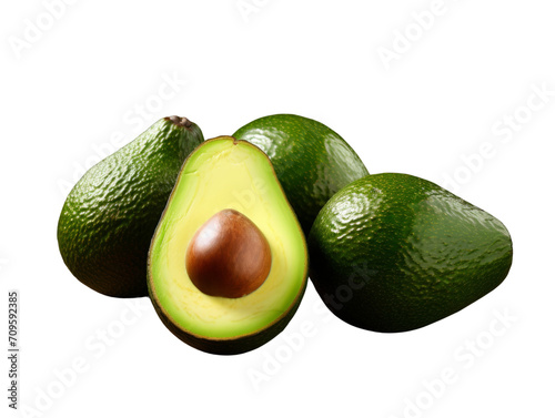 Sliced avocado with its stone on a transparent background.