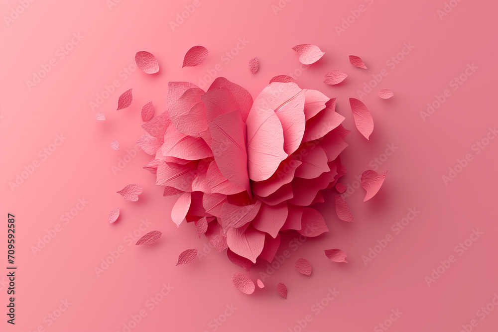 Paper elements or paper cut in shape of heart and love symbol graphic for abstract valentine's day.