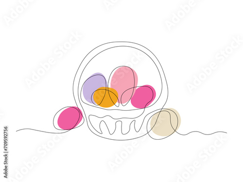 Abstract egg basket, Easter,continuous one line art hand drawing sketch