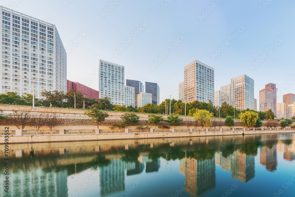 The modern urban architecture skyline and ancient canal scenery of Beijing, the capital of China	