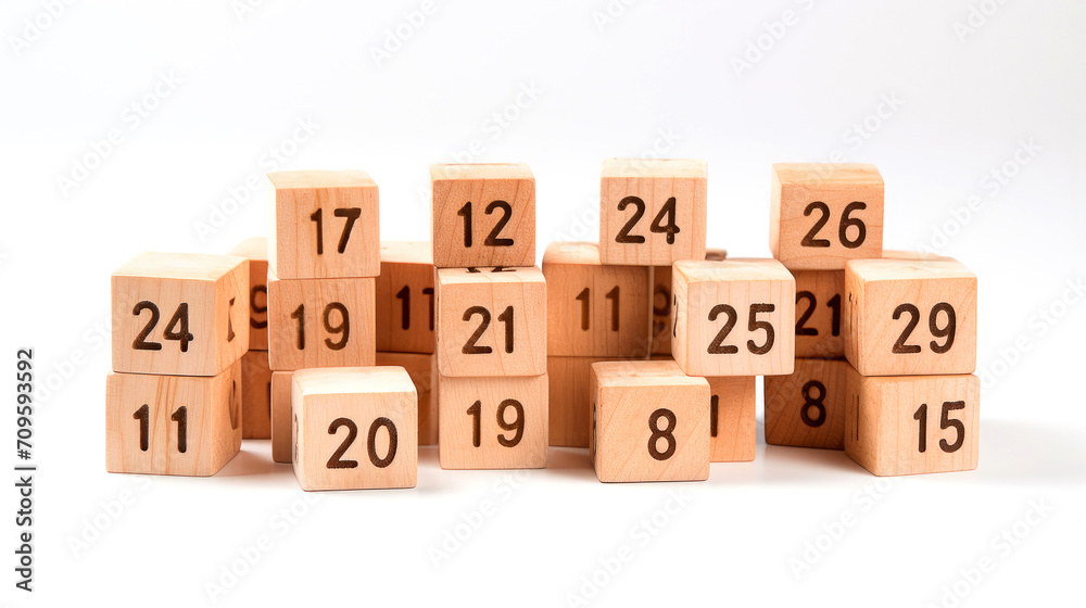 Minimalist Wooden Cube Numbers on White Background Minimalist Wooden Cube Numbers on White Background
