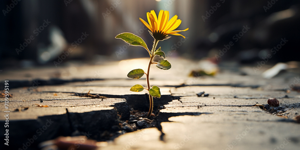 a small yellow flower is growing out of the ground Close up, yellow ...