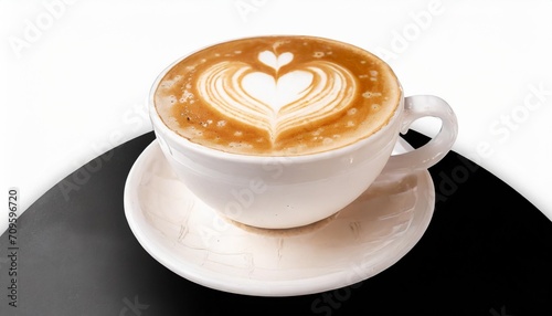 hot coffee cup latte with heart shaped latte art milk foam on white saucer illustration background png