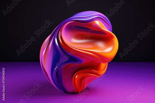  a purple and red object sitting on top of a purple floor next to a purple wall and a black background.