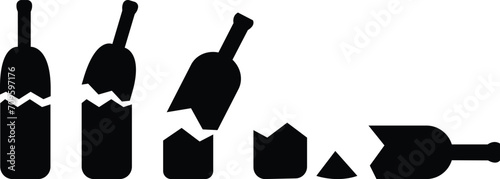 Broken glass bottle icons set. Flat design. Vector Image Of Broken Glass Bottle, Bottle broken into two halves. cracked glass bottle. Glass trash. Garbage, recycle concept. editable stoke vector.