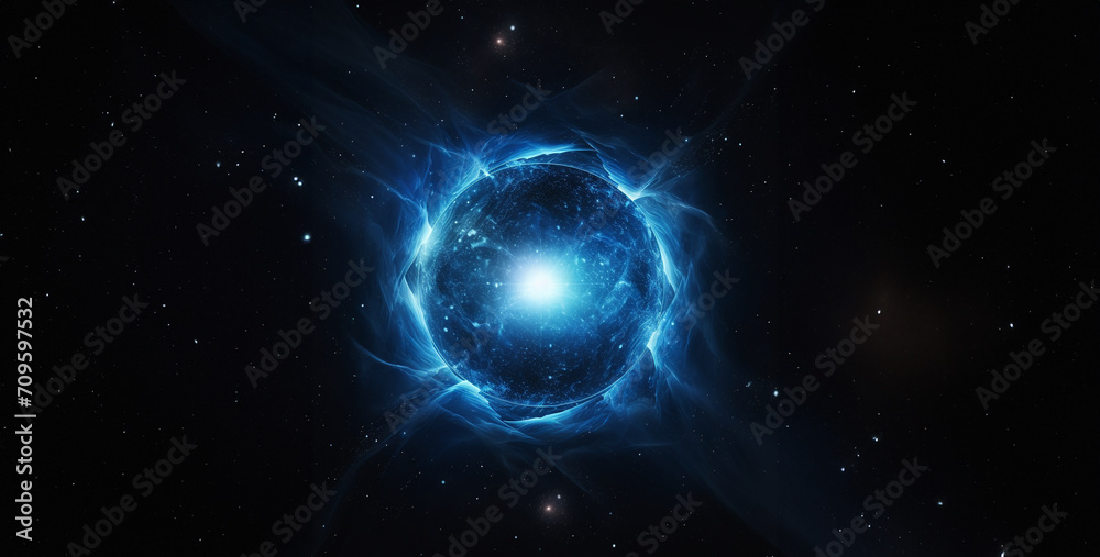 Abstract blue star on black background. 3d rendering, 3d illustration.Abstract background with luminous swirling. Elegant glowing circle. Sparking particle. Space tunnel. Glossy jellyfish. 